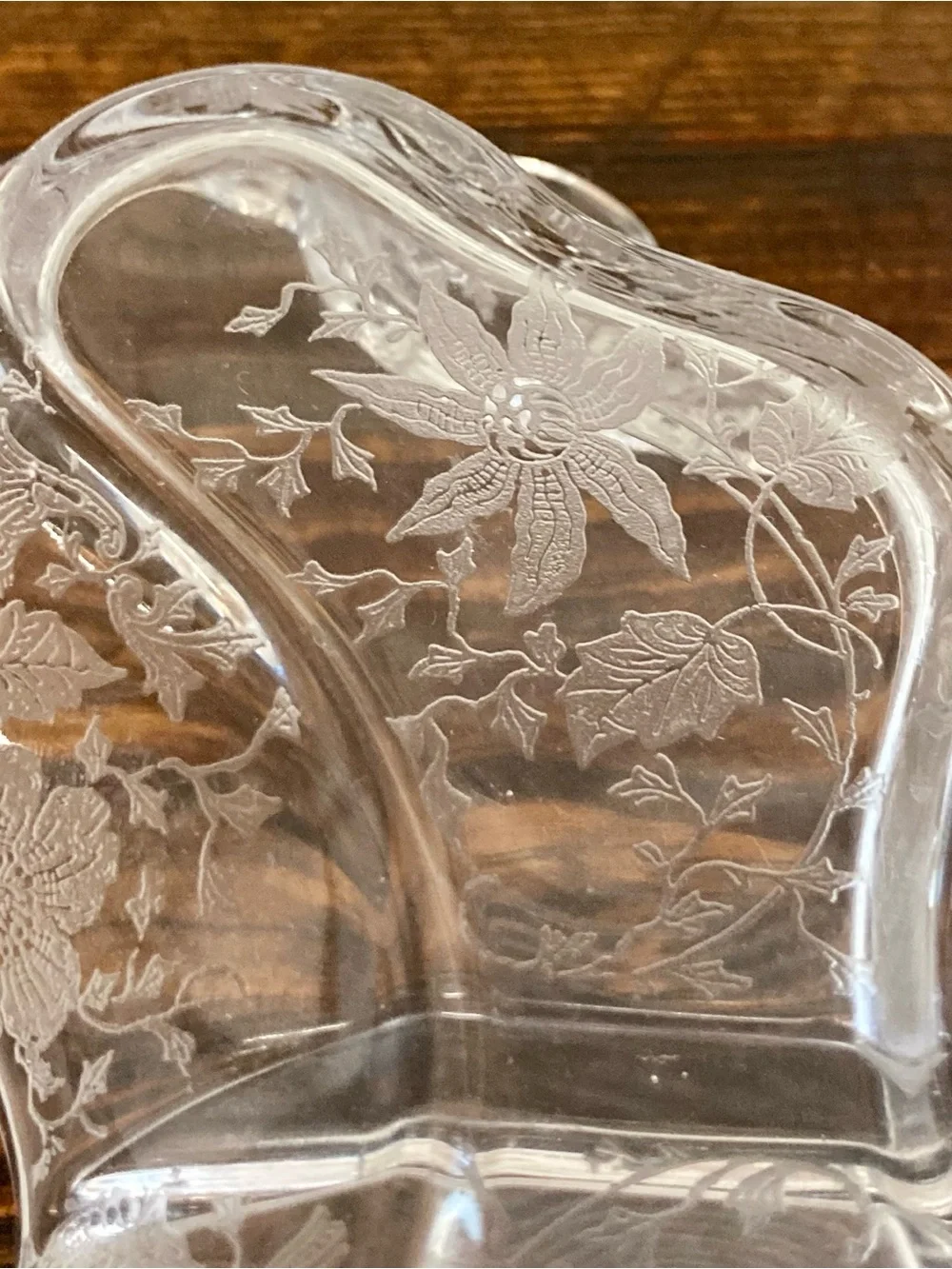 Clear Glass Wildflower Etched Glass Relish Dish Cottage Core 2 Section
